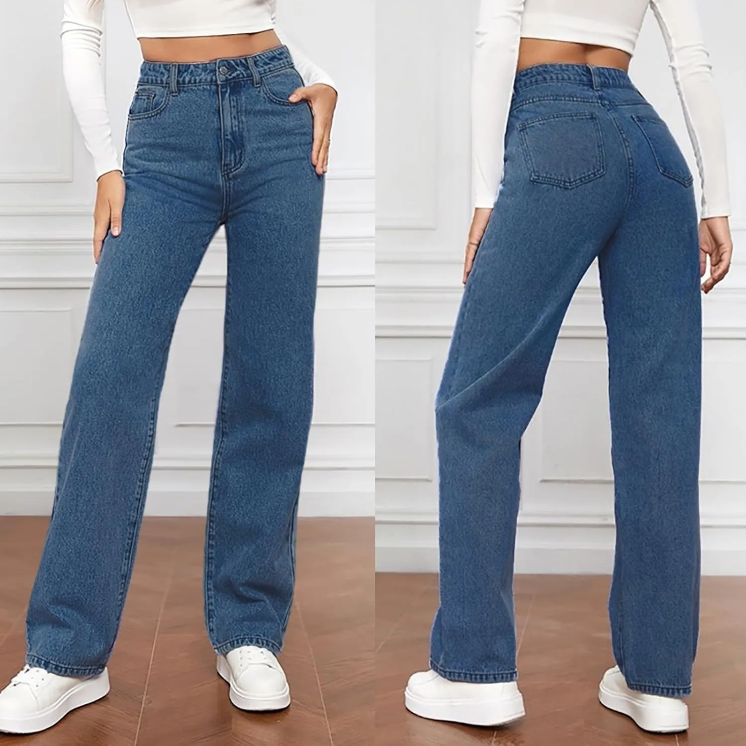 Seraphae Sweatpant Jeans Women, Comfort Jeans Denim High Waited Baggy Wide Leg with Stretch Sweatpant