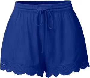 Shorts for Women Trendy Casual Stretch Lace Trim Summer Beach Ruffle Shorts Plus Size Elastic Waist Yoga Lounge Shorts