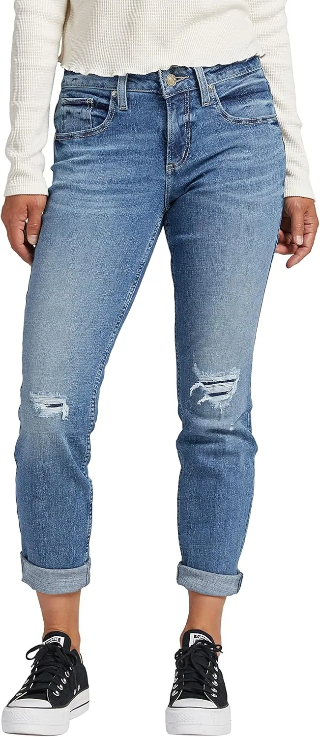 Silver Jeans Co. Women's Boyfriend Mid Rise Slim Leg Jeans