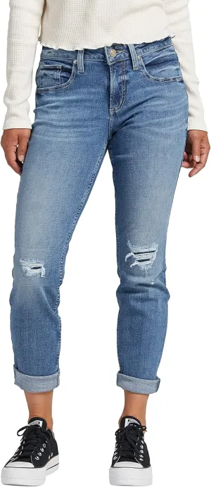 Silver Jeans Co. Women's Boyfriend Mid Rise Slim Leg Jeans