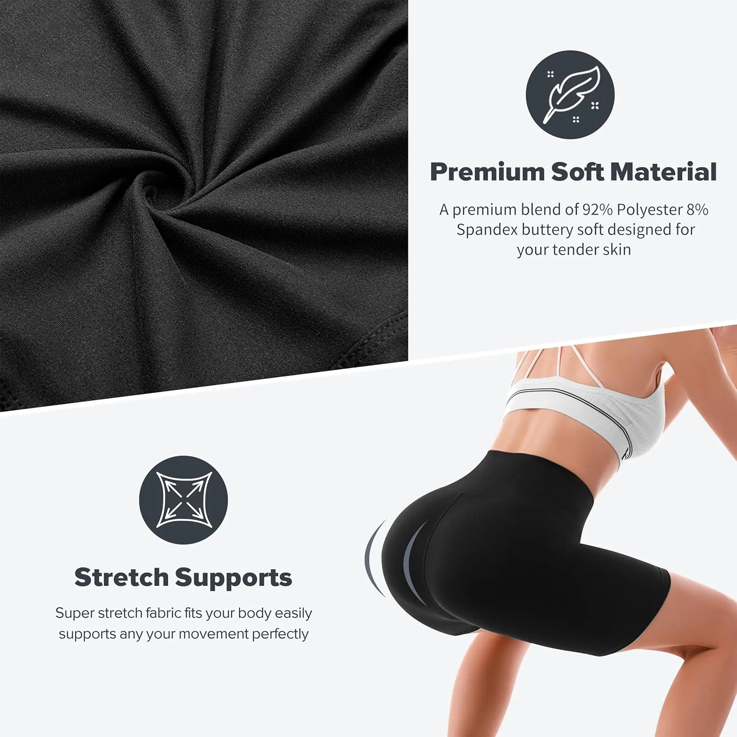 SINOPHANT High Waisted Women Biker Shorts - 6” Buttery Soft Elastic Tummy Control Shorts for Gym, Yoga, Workout