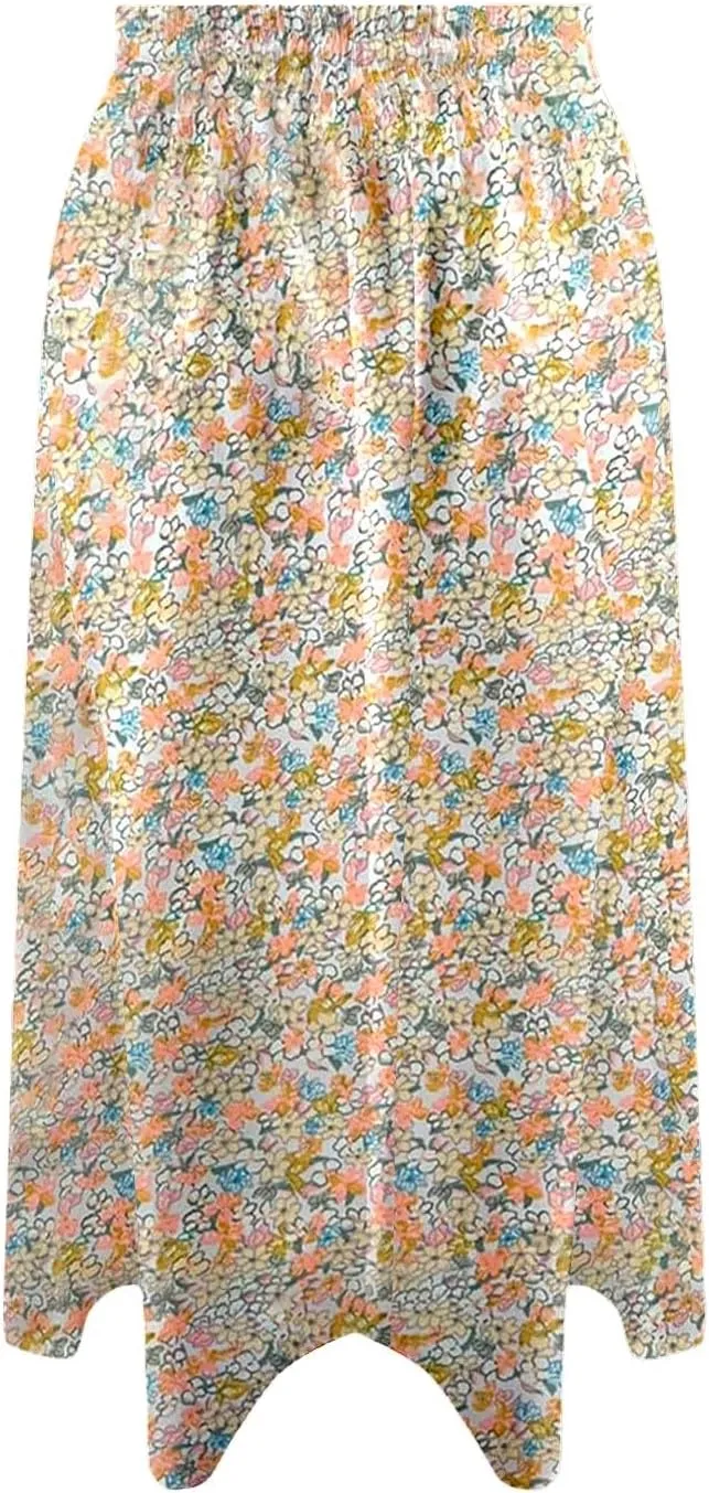 Skirts for Women Midi Length Floral Print High Waist Drawstring Flowy Summer Skirt 2025 A-Line Long Skirt with Pockets