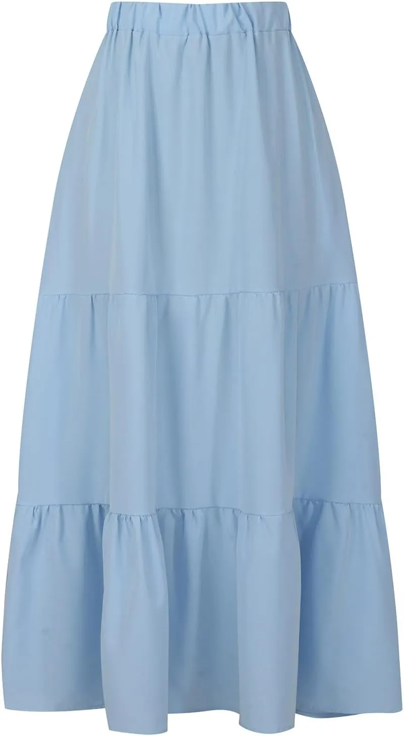 Skirts for Women Trendy Boho Summer Long Skirts A Line Flowy Skirts High Waisted Maxi Skirts for Beach Vacation