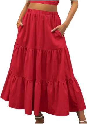 Skirts for Women Trendy Boho Summer Long Skirts A Line Flowy Skirts High Waisted Maxi Skirts for Beach Vacation