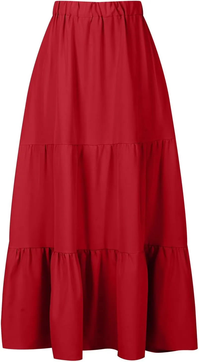 Skirts for Women Trendy Boho Summer Long Skirts A Line Flowy Skirts High Waisted Maxi Skirts for Beach Vacation