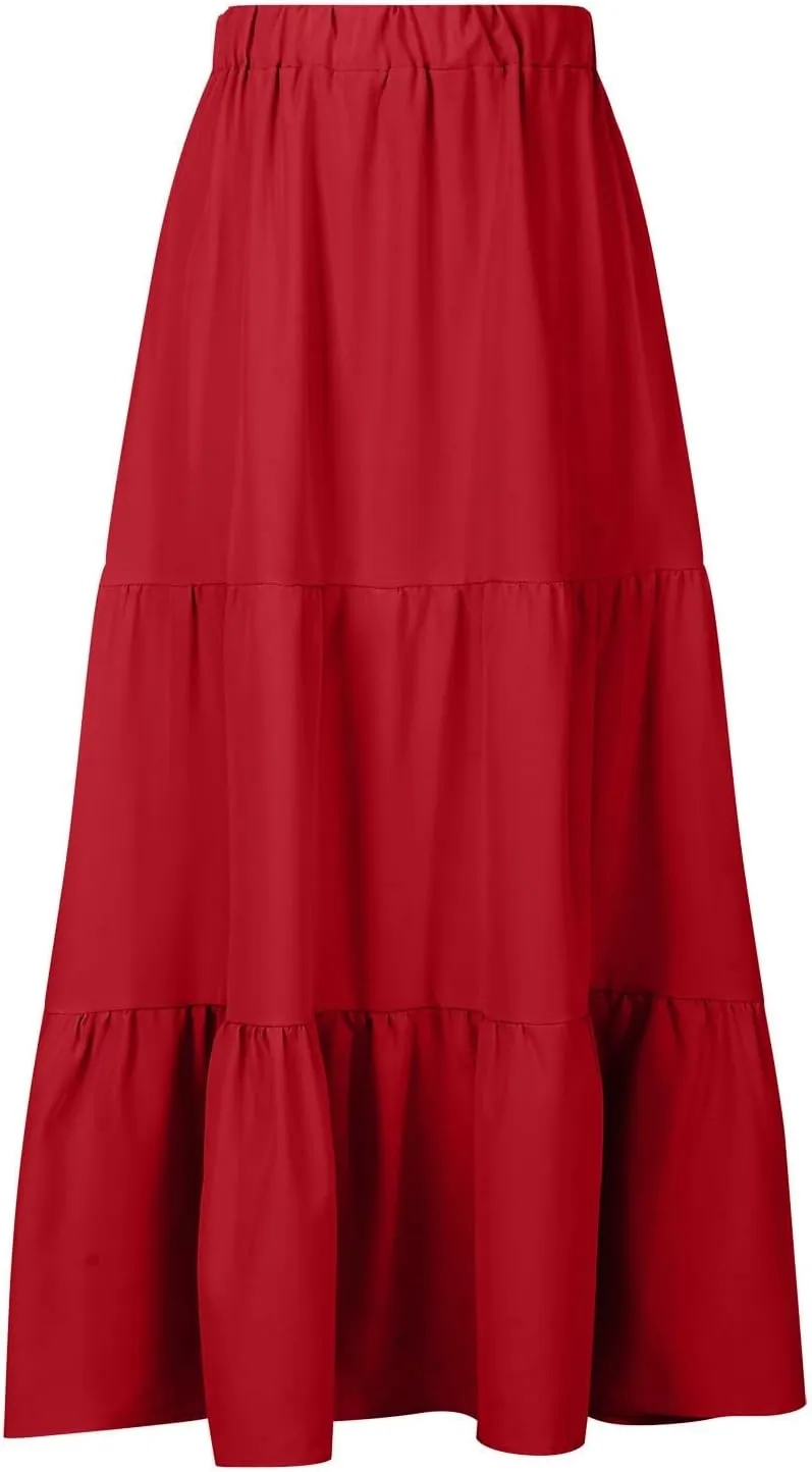 Skirts for Women Trendy Boho Summer Long Skirts A Line Flowy Skirts High Waisted Maxi Skirts for Beach Vacation
