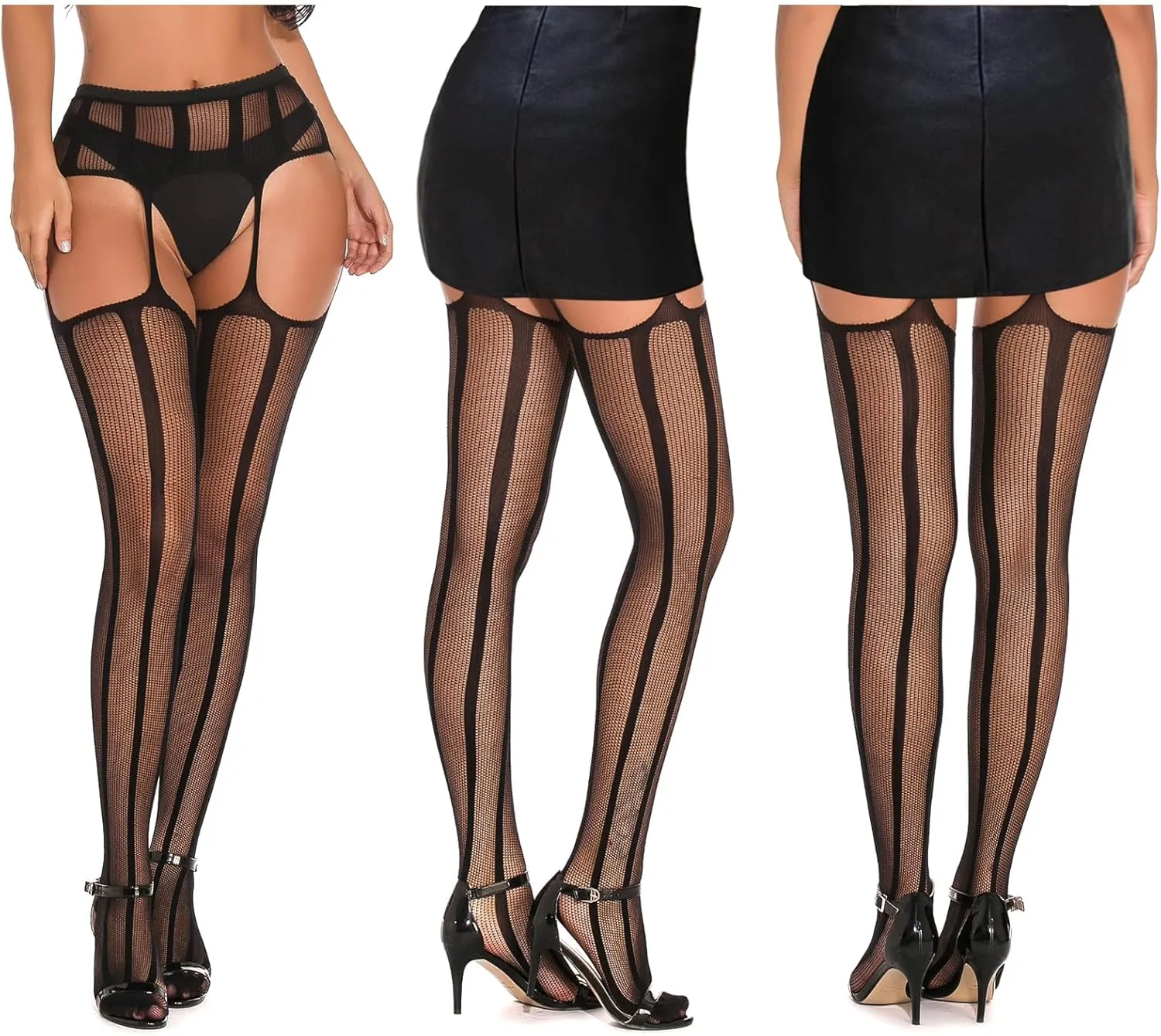 SOUTHRO 5 Pairs Fishnet Thigh High Garter Stockings Patterned Tights for Women,Garter Belt Set & Suspender Pantyhose for Girl