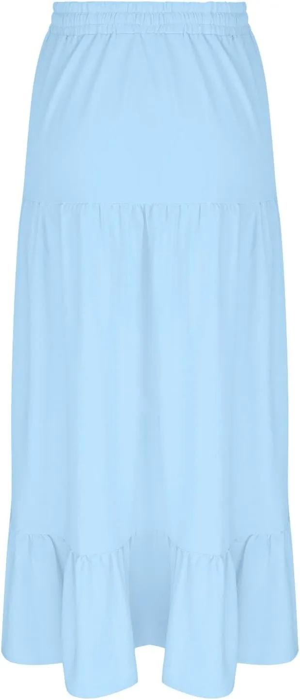 Spring Maxi Skirts for Women Trendy High Waisted Side Slit Pleated Skirt Casual Stretch Flowy Swing A Line Long Skirt