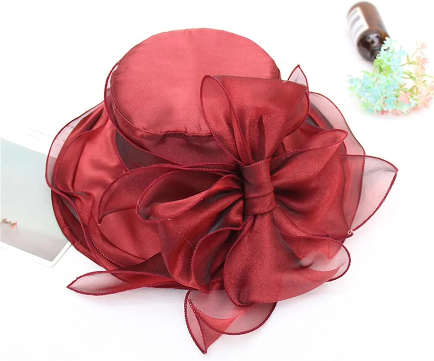 Spring Summer Mesh Sunshade Hat Flower Temperament Wedding Dress Hat Sun Dome Large Brim Hat Fashion Bag for