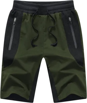 STICKON Mens Shorts Casual Classic Fit Drawstring Summer Beach Shorts with Zipper Pockets