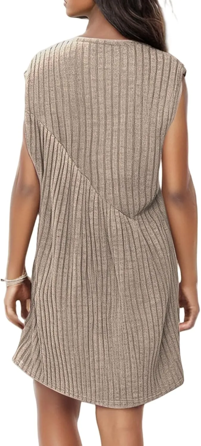 Summer Dresses for Women 2025 Boho Textured Crewneck Sleeveless Dresses Loose Fit Solid Color Casual Sundress