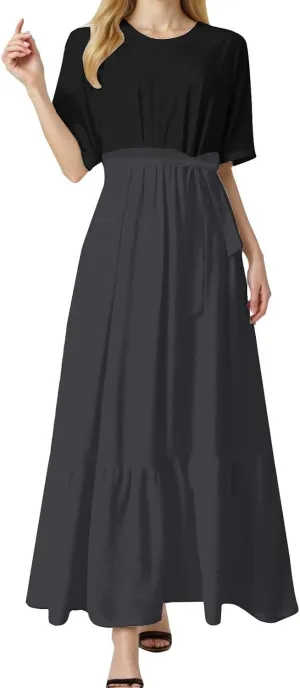 Summer Dresses for Women 2025 Floral Print Wrap Short Bell Sleeve Patchwork Three Layer Ruffle Hem A Line Maxi Dress