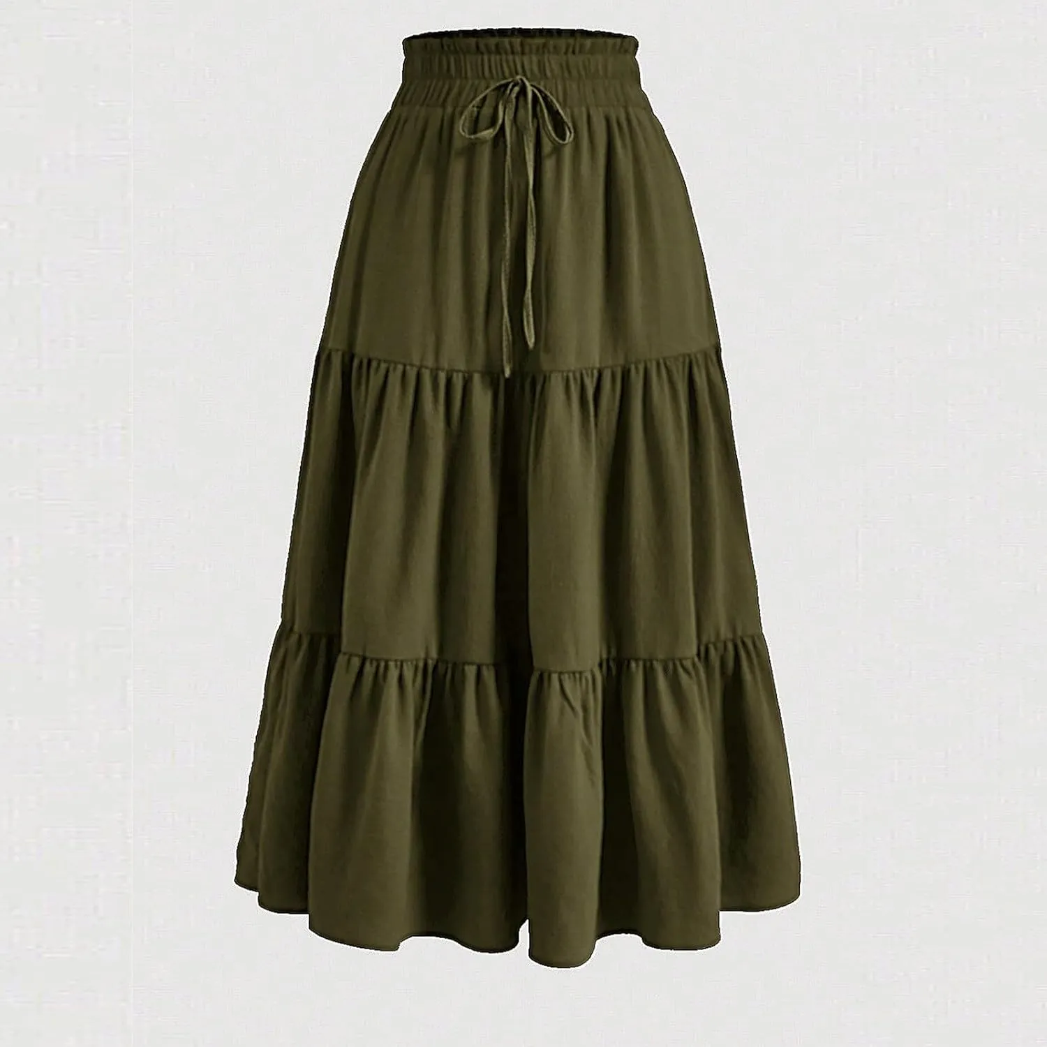 Summer Skirts for Women 2025 Elastic High Waisted Maxi Skirt A Line Floral Skirts Tiered Tie Front Ruffle Hem Skorts