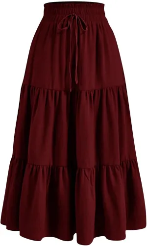 Summer Skirts for Women 2025 Maxi Skirt A Line Floral Skirts Tiered Elastic High Waisted Tie Front Ruffle Hem Skorts