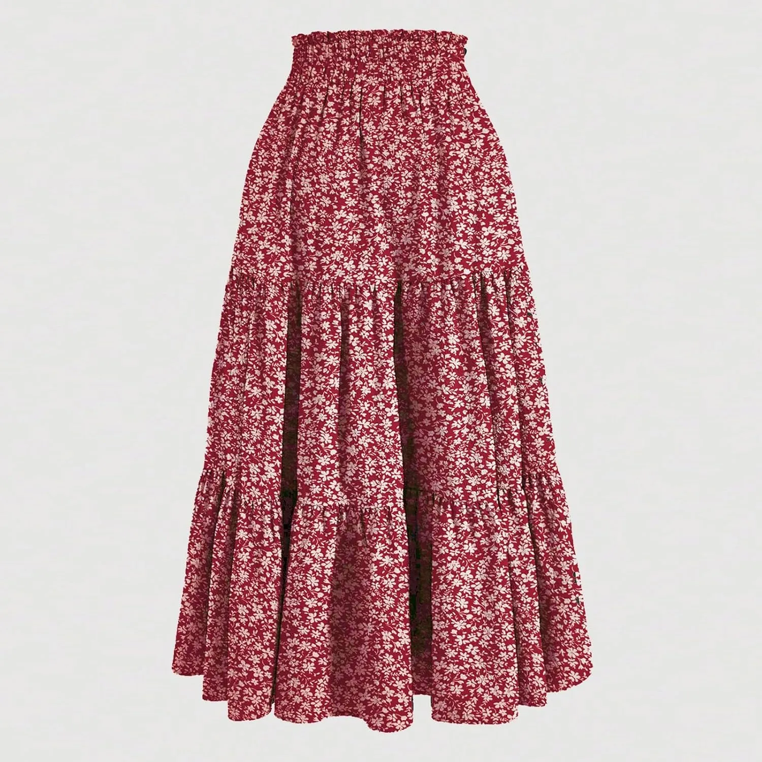 Summer Skirts for Women 2025 Maxi Skirt A Line Floral Skirts Tiered Elastic High Waisted Tie Front Ruffle Hem Skorts