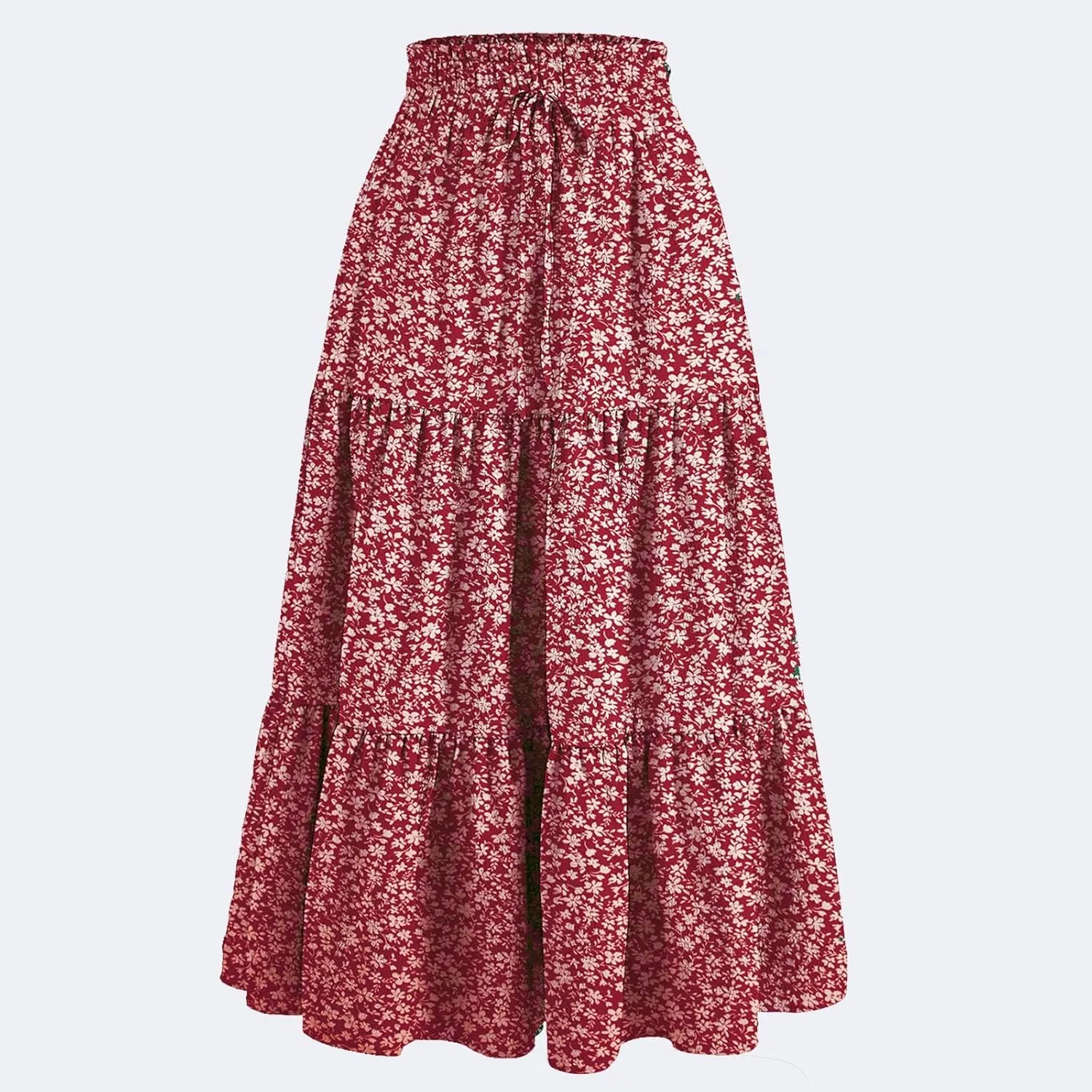 Summer Skirts for Women 2025 Maxi Skirt A Line Floral Skirts Tiered Elastic High Waisted Tie Front Ruffle Hem Skorts