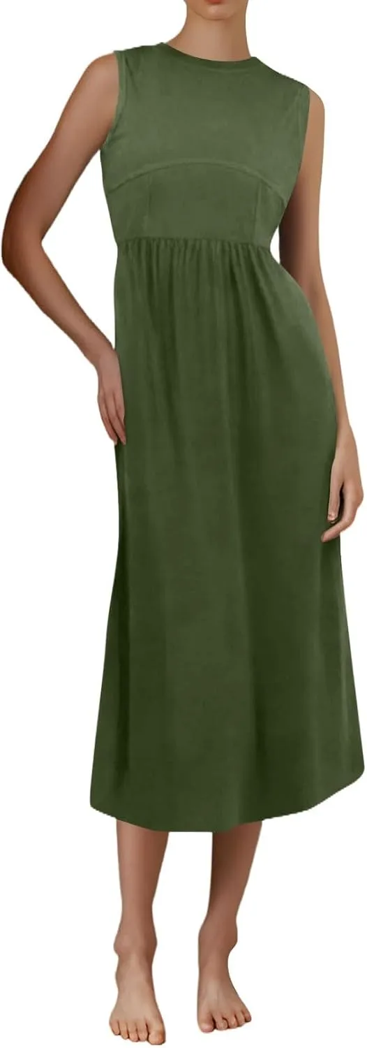 Sun Dresses Women Tank Dress Summer Midi Dress High Waist Wrap Dresses Sleeveless Boho A Line 2025 with Pockets
