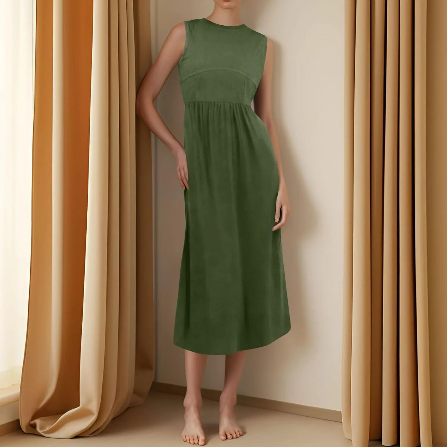 Sun Dresses Women Tank Dress Summer Midi Dress High Waist Wrap Dresses Sleeveless Boho A Line 2025 with Pockets