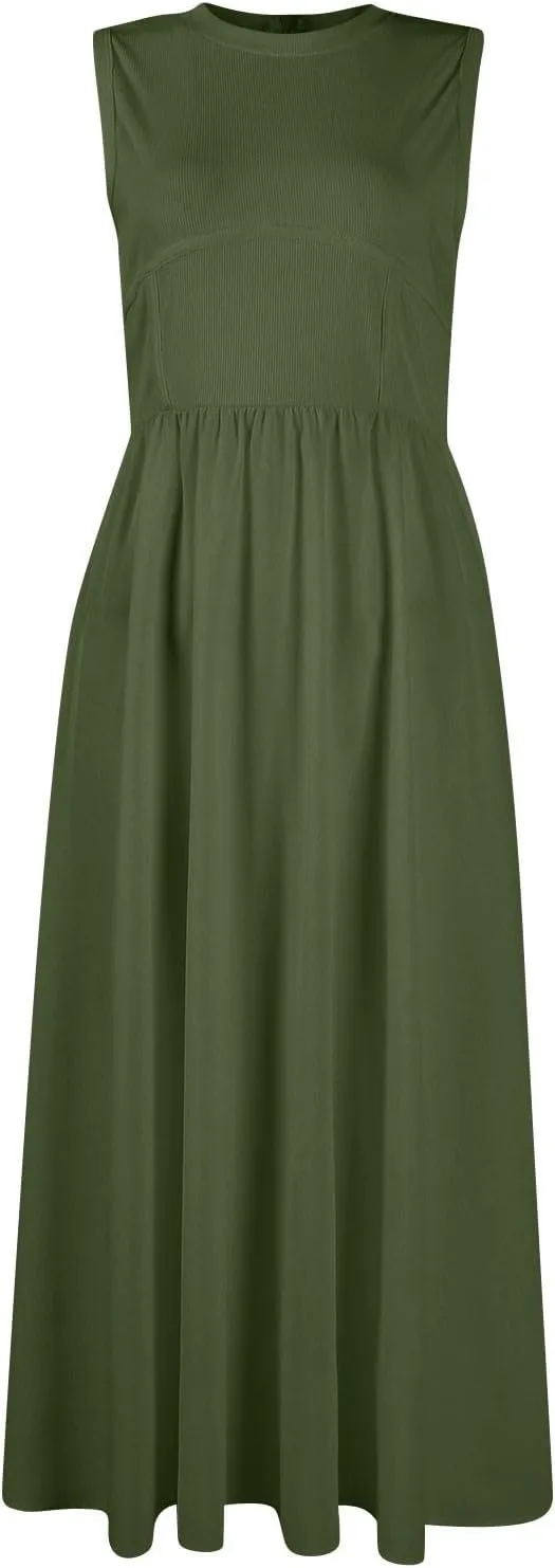 Sun Dresses Women Tank Dress Summer Midi Dress High Waist Wrap Dresses Sleeveless Boho A Line 2025 with Pockets