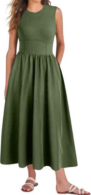 Sun Dresses Women Tank Dress Summer Midi Dress High Waist Wrap Dresses Sleeveless Boho A Line 2025 with Pockets