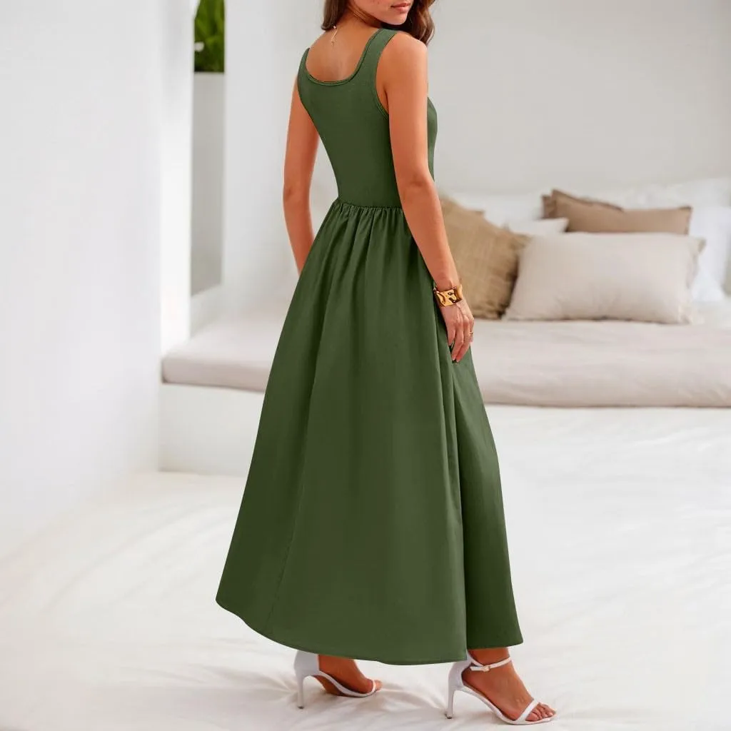 Sun Dresses Women Tank Dress Summer Midi Dress High Waist Wrap Dresses Sleeveless Boho A Line 2025 with Pockets