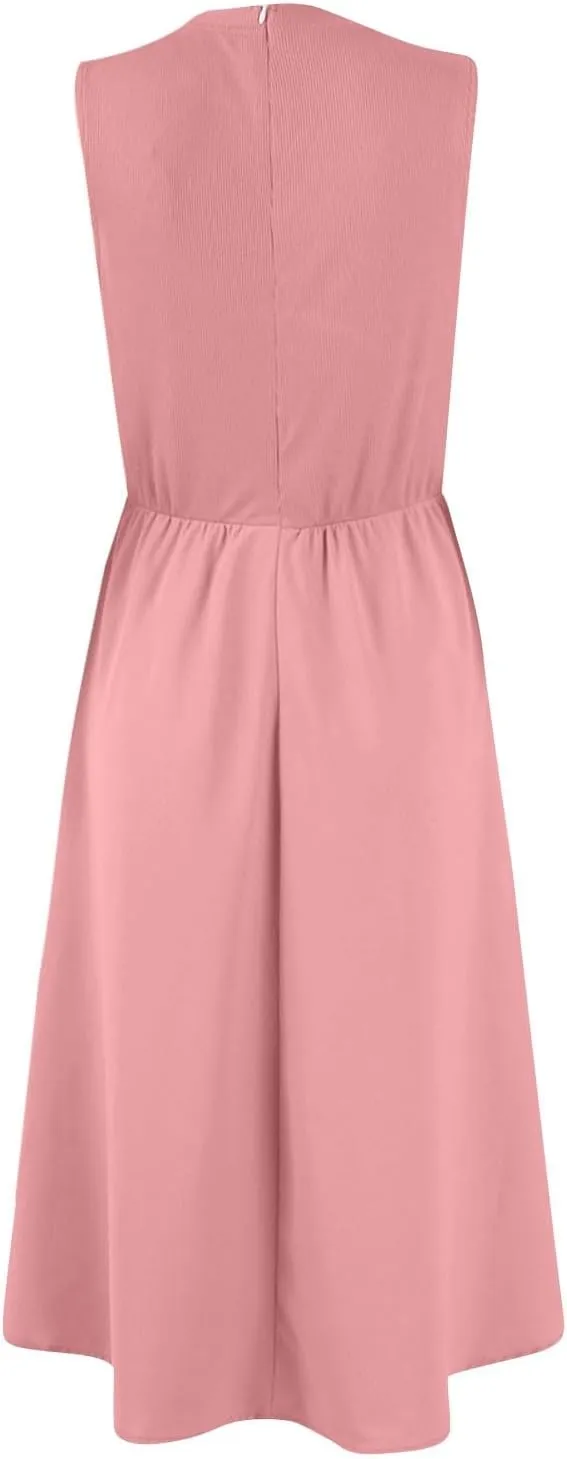 Sun Dresses Women Tank Dress Summer Midi Dress High Waist Wrap Dresses Sleeveless Boho A Line 2025 with Pockets