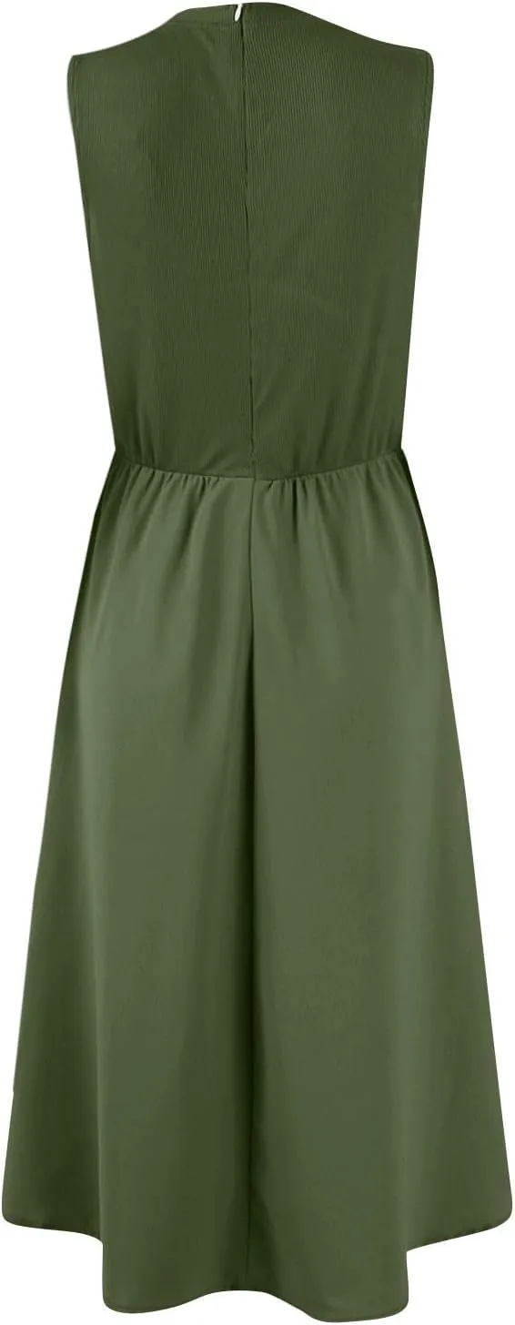 Sun Dresses Women Tank Dress Summer Midi Dress High Waist Wrap Dresses Sleeveless Boho A Line 2025 with Pockets
