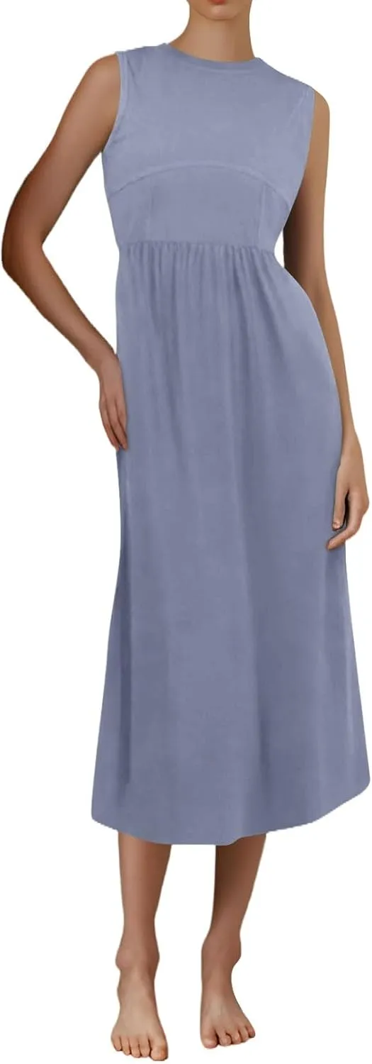 Sun Dresses Women Tank Dress Summer Midi Dress High Waist Wrap Dresses Sleeveless Boho A Line 2025 with Pockets