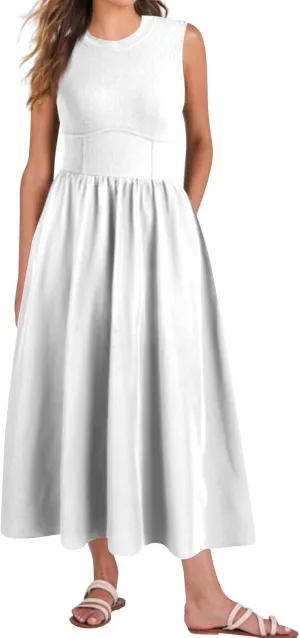 Sun Dresses Women Tank Top Dress Summer Midi Dresses Pleated Wrap Dress Sleeveless Ruffle Formal with Pockets