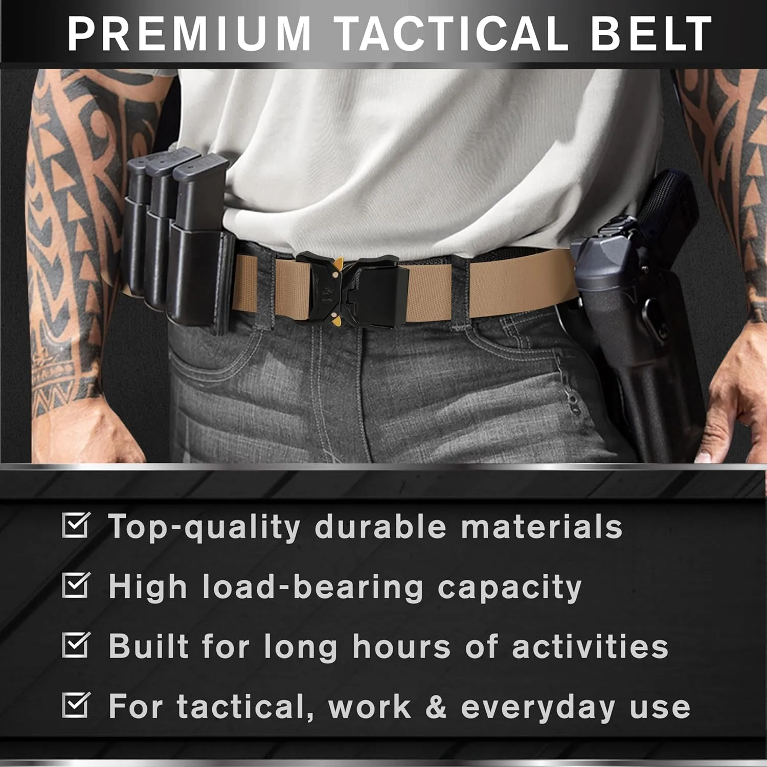 TECEUM Tactical Belt – Heavy-Duty & Quick Release – Military, Work, Rigger, Duty & Utility Belt for Men
