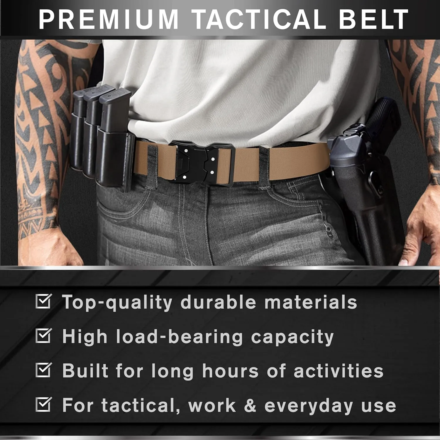TECEUM Tactical Belt – Heavy-Duty & Quick Release – Military, Work, Rigger, Duty & Utility Belt for Men