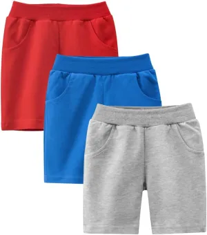 Toddler Boys Summer Knit Shorts with Pocket, 2/3/4 Pack Baby Pull-On Soft Active Shorts