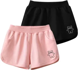 Toddler Girl Summer Knit Shorts with Pocket, 2 Pack Baby Pull-On Soft Active Shorts