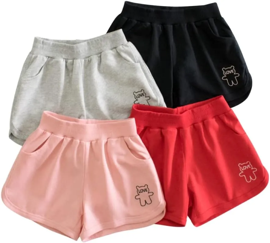 Toddler Girl Summer Knit Shorts with Pocket, 2 Pack Baby Pull-On Soft Active Shorts