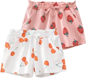 Toddler Girl Summer Knit Shorts with Pocket, 2 Pack Baby Pull-On Soft Active Shorts