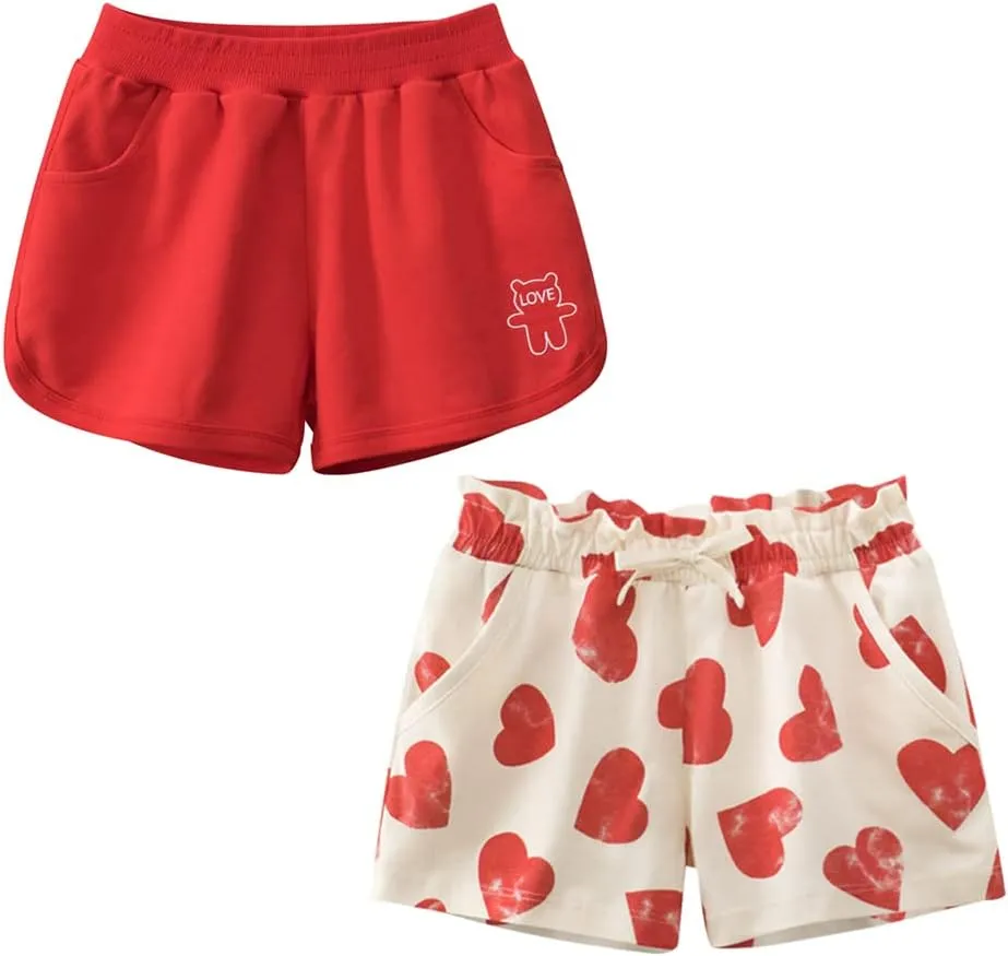 Toddler Girl Summer Knit Shorts with Pocket, 2 Pack Baby Pull-On Soft Active Shorts