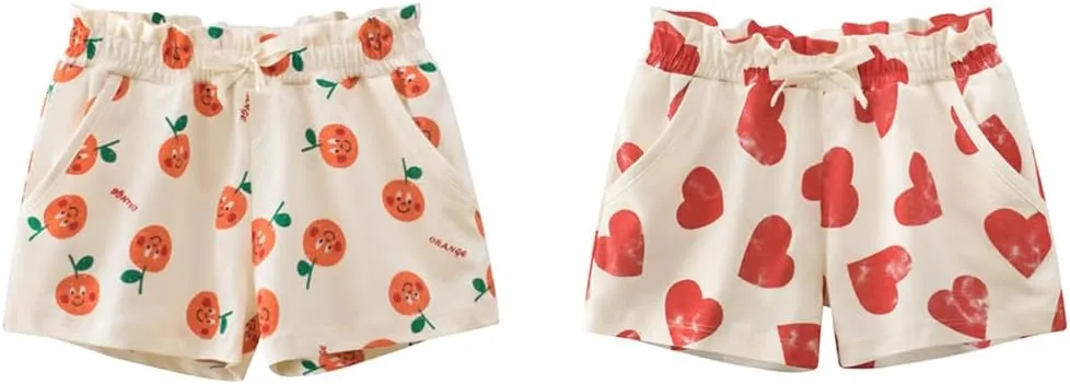 Toddler Girl Summer Knit Shorts with Pocket, 2 Pack Baby Pull-On Soft Active Shorts