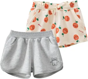 Toddler Girl Summer Knit Shorts with Pocket, 2 Pack Baby Pull-On Soft Active Shorts