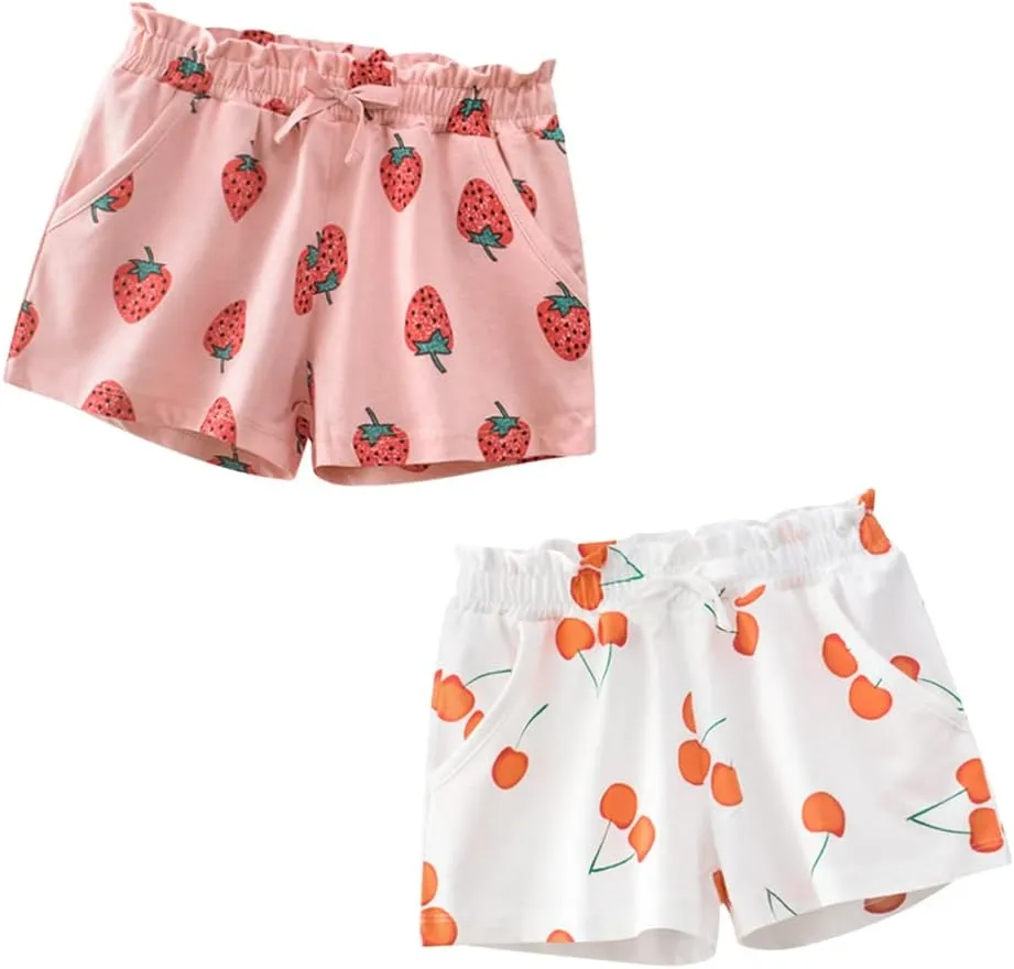 Toddler Girl Summer Knit Shorts with Pocket, 2 Pack Baby Pull-On Soft Active Shorts