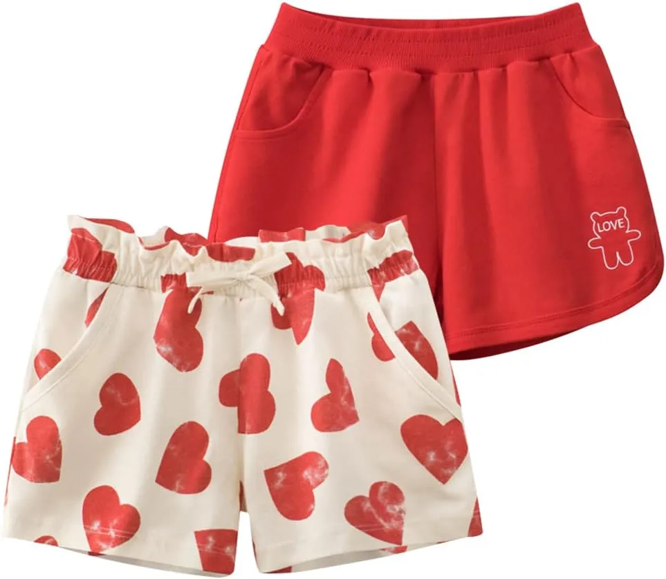 Toddler Girl Summer Knit Shorts with Pocket, 2 Pack Baby Pull-On Soft Active Shorts