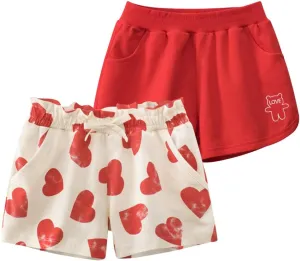 Toddler Girl Summer Knit Shorts with Pocket, 2 Pack Baby Pull-On Soft Active Shorts