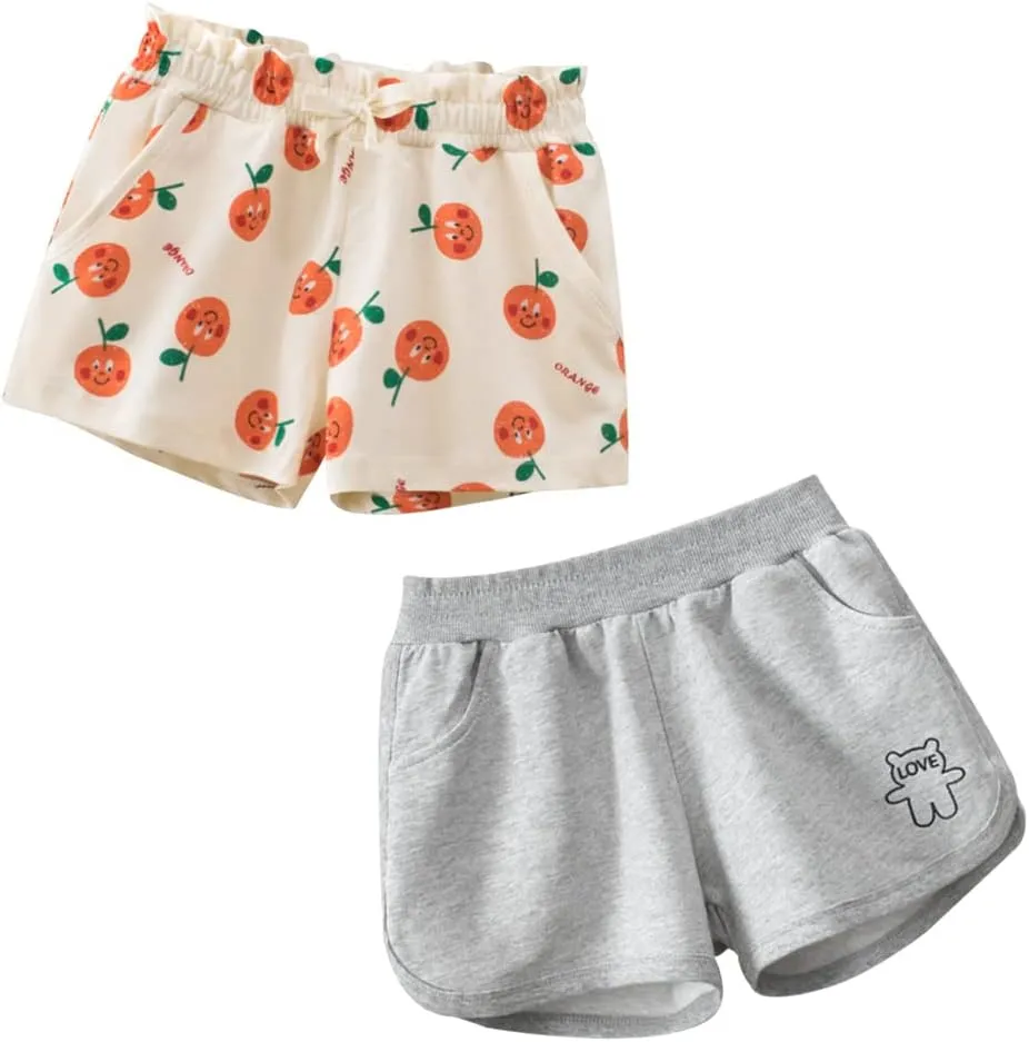 Toddler Girl Summer Knit Shorts with Pocket, 2 Pack Baby Pull-On Soft Active Shorts