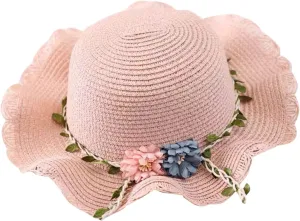 Toddler Girls Summer Hat Bag Set Wide Brim Sun Hats with Woven Bag Sun Beach Hats Sunhat Floral Tea Party Cap Hat
