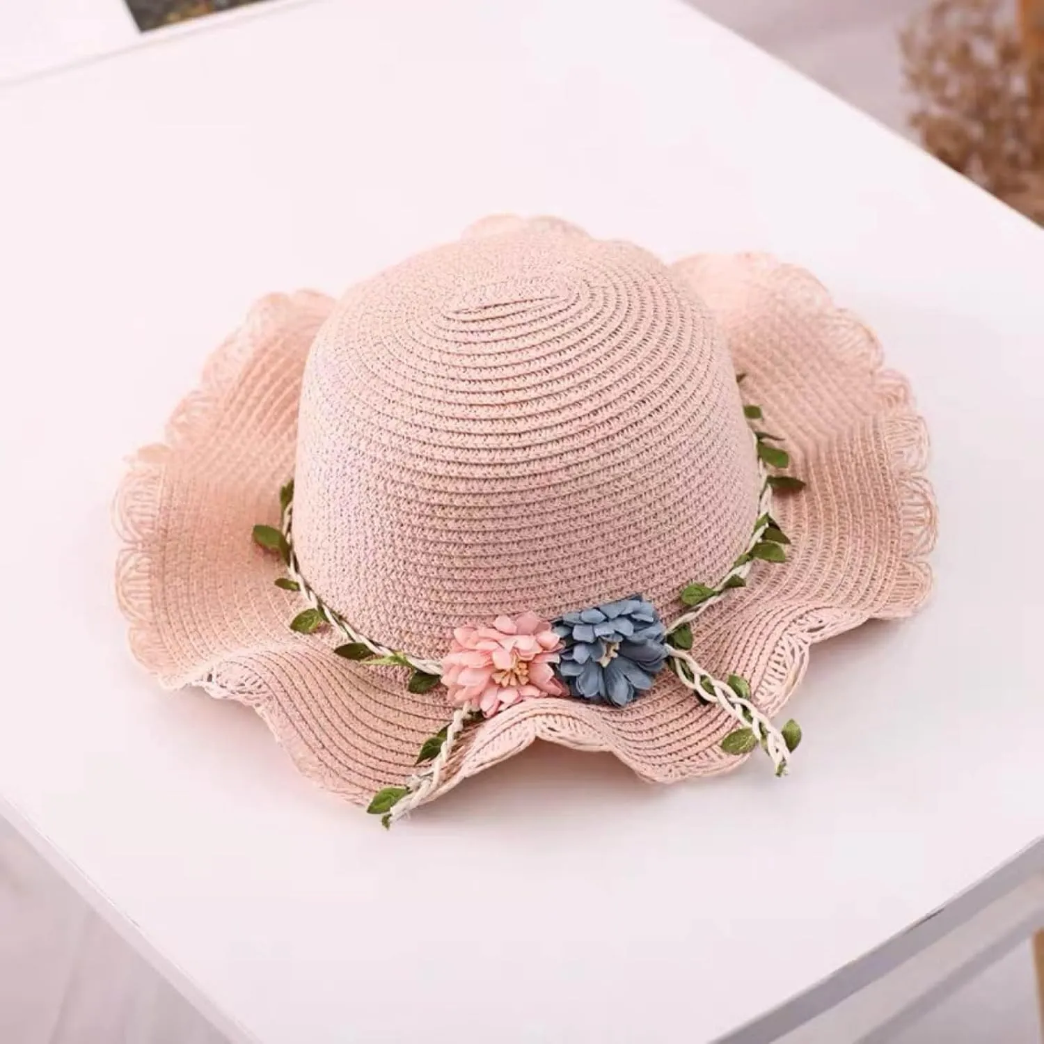 Toddler Girls Summer Hat Bag Set Wide Brim Sun Hats with Woven Bag Sun Beach Hats Sunhat Floral Tea Party Cap Hat