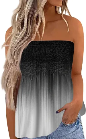 Tube Tops for Women Sleeveless Smocked Ruffled Tanks Strapless Floral Print Tube Tops Lightweight Sexy Bandeau