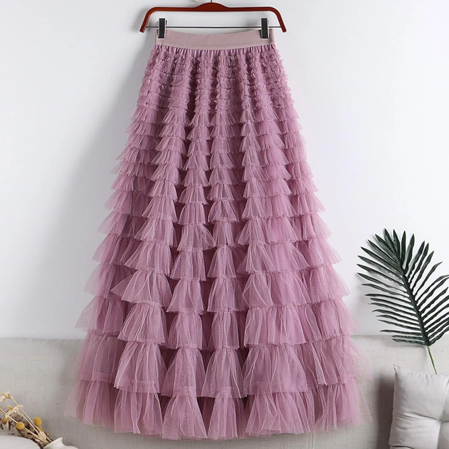 Tulle Maxi Skirts for Women 2025 Summer Elastic High Waisted Flowy Swing Tiered Mesh Long Skirt