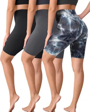 VALANDY Creamlush 3 Pack Biker Shorts for Women -8" High Waisted Soft Stretchy Spandex Athletic Yoga Shorts
