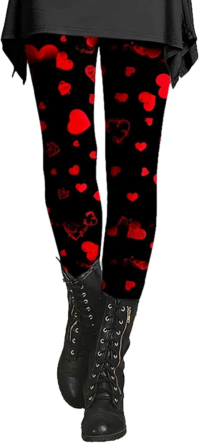 Valentine Patterned Yoga Leggings for Women Womens Valentine Outfits Love PatternWorkout Leggings Set with Pockets Heart Pattern Leggings Compression Love Heart Pattern Leggings High Waist