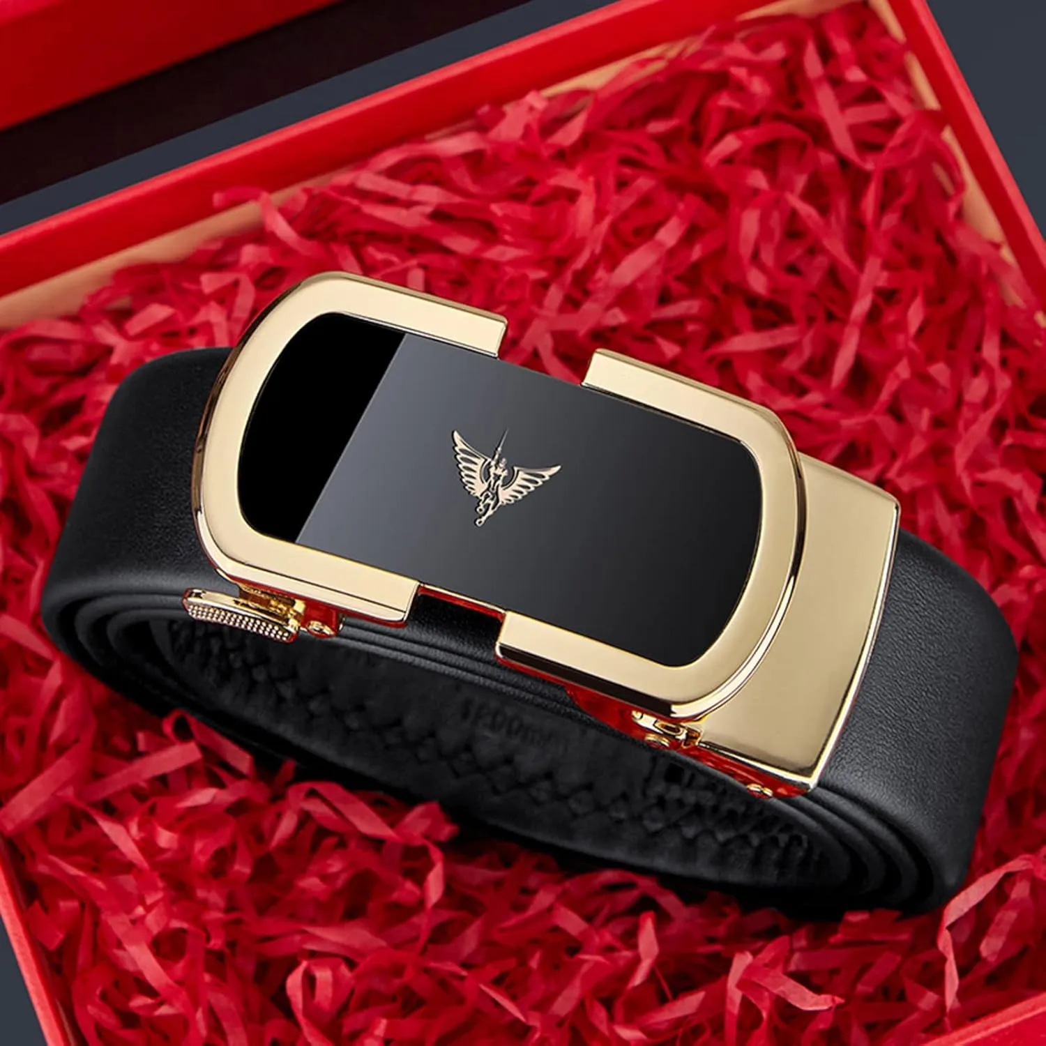 VANNANBA Leather Ratchet Belts for Men Automatic Buckle Casual Belt,with Gift Box