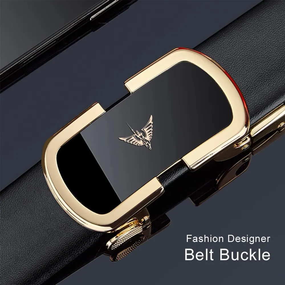 VANNANBA Leather Ratchet Belts for Men Automatic Buckle Casual Belt,with Gift Box